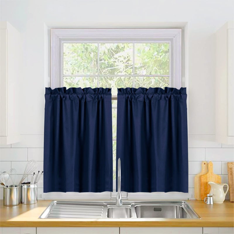 Valea Home Blackout Tiers Curtain for Small Window Rod Pocket Kitchen Curtains Room Darkening Short Curtains for Bedroom, Navy Blue, 30 inch x 36 inch, 2 Panels - Image 2
